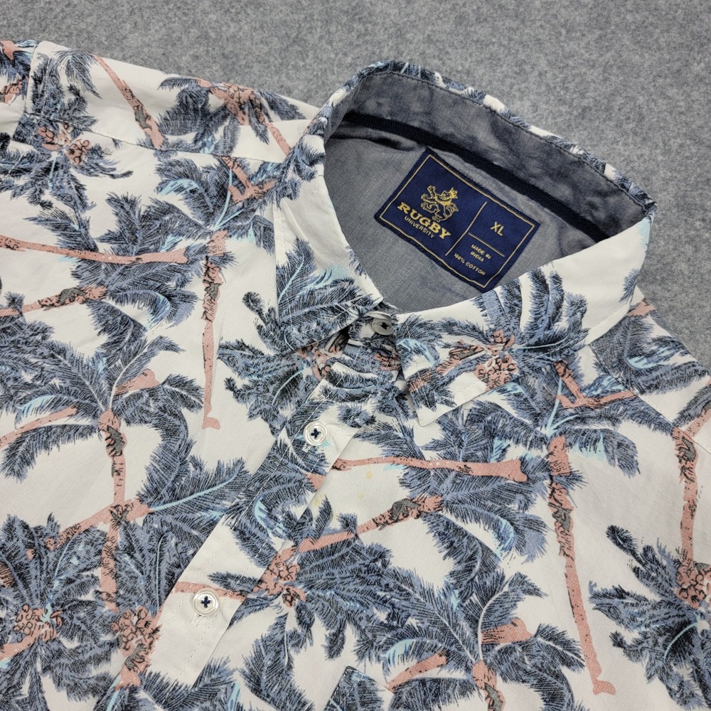 Rugby University Hawaiian Shirt Mens XL Short Sleeve Reverse Print
